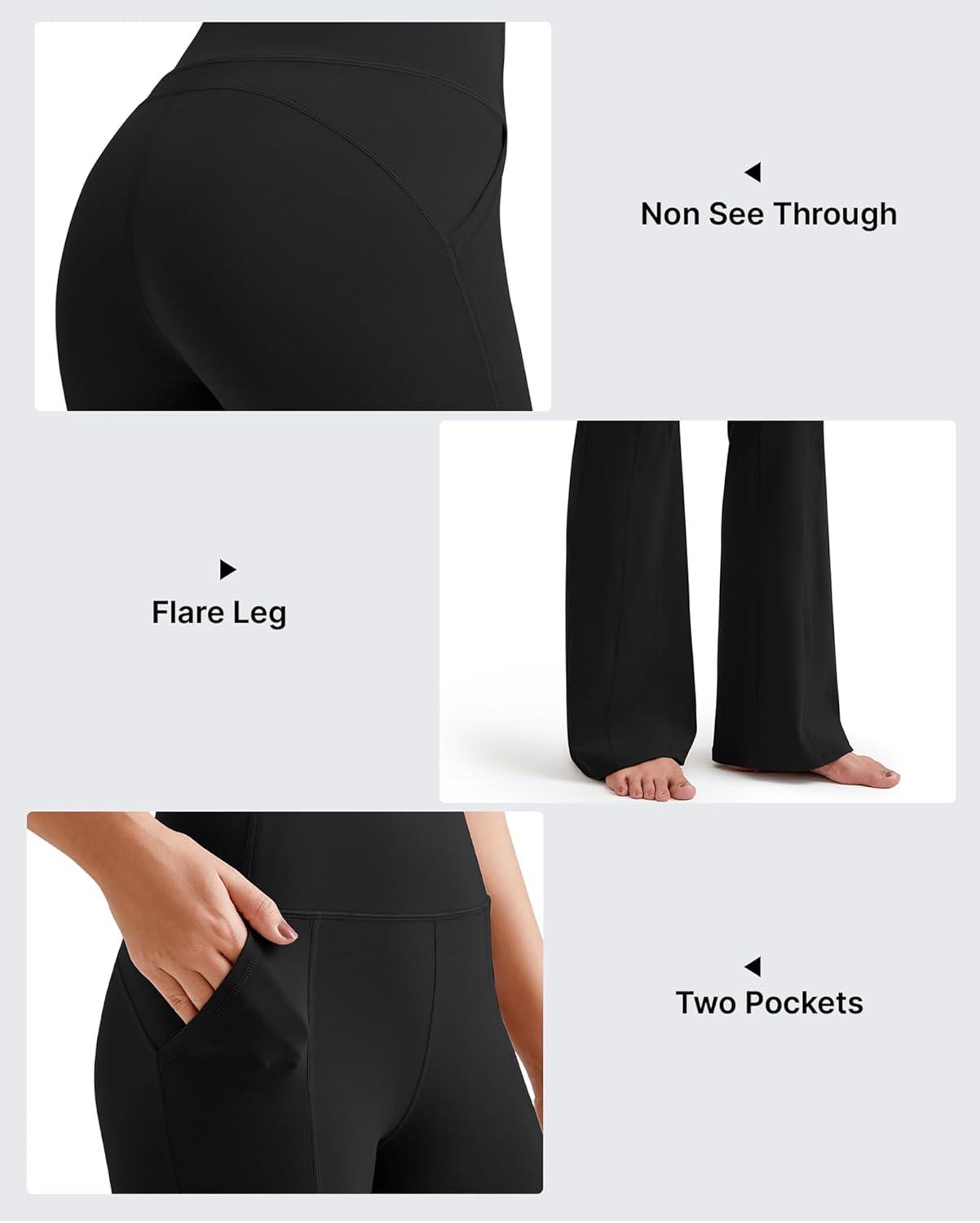imageG4Free BareFeel Yoga Pants Women High Waisted Flared Leggings with Pockets Soft Casual Flare Pants 29quot31quot33quotBlack