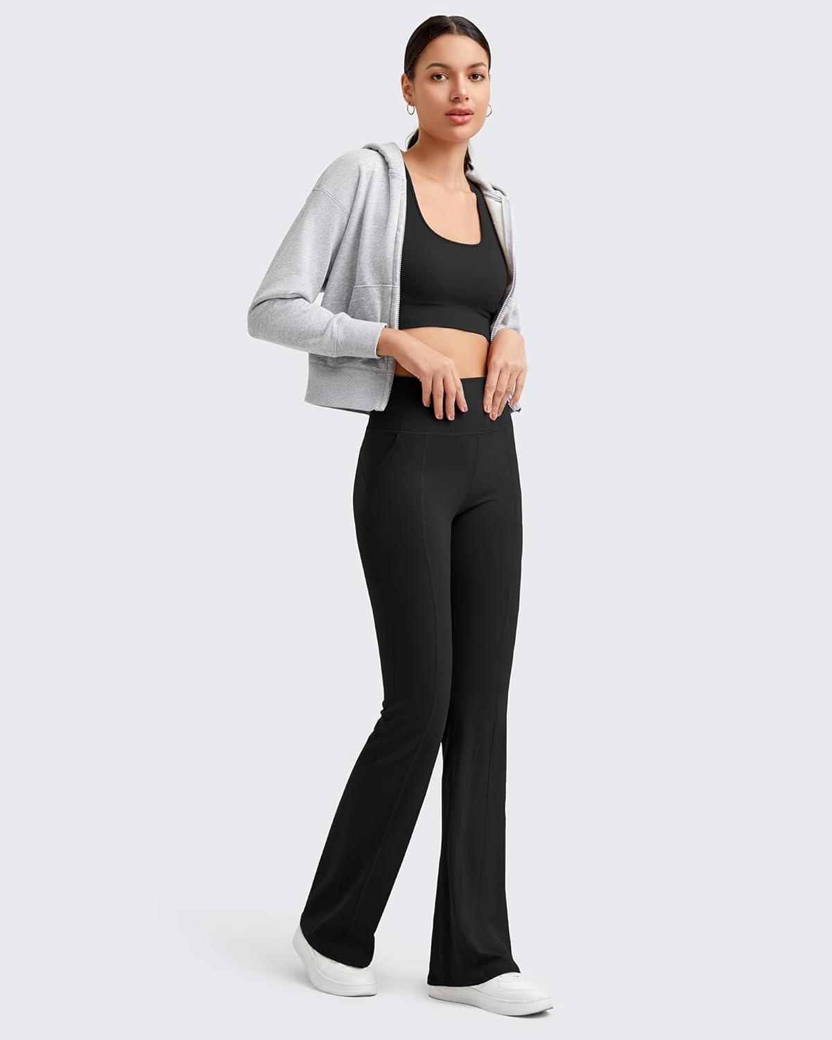 imageG4Free BareFeel Yoga Pants Women High Waisted Flared Leggings with Pockets Soft Casual Flare Pants 29quot31quot33quotBlack