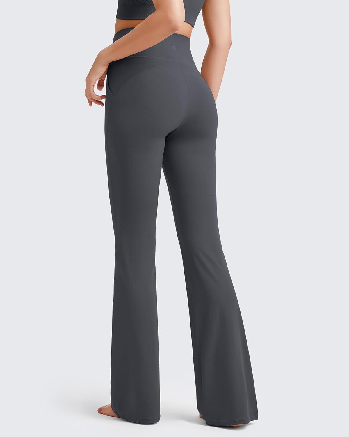 imageG4Free BareFeel Yoga Pants Women High Waisted Flared Leggings with Pockets Soft Casual Flare Pants 29quot31quot33quotDeep Grey
