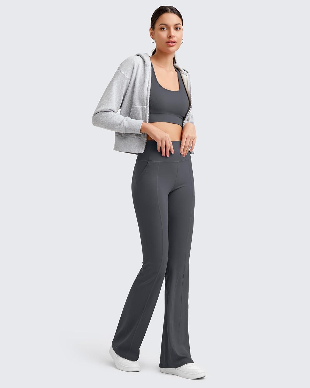 imageG4Free BareFeel Yoga Pants Women High Waisted Flared Leggings with Pockets Soft Casual Flare Pants 29quot31quot33quotDeep Grey