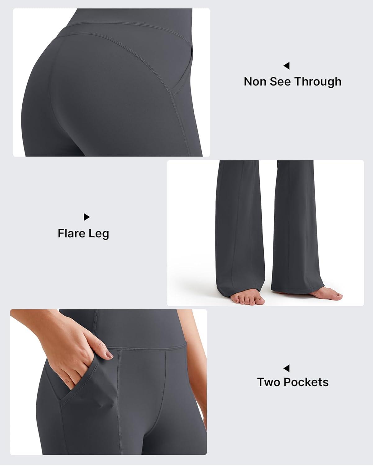 imageG4Free BareFeel Yoga Pants Women High Waisted Flared Leggings with Pockets Soft Casual Flare Pants 29quot31quot33quotDeep Grey