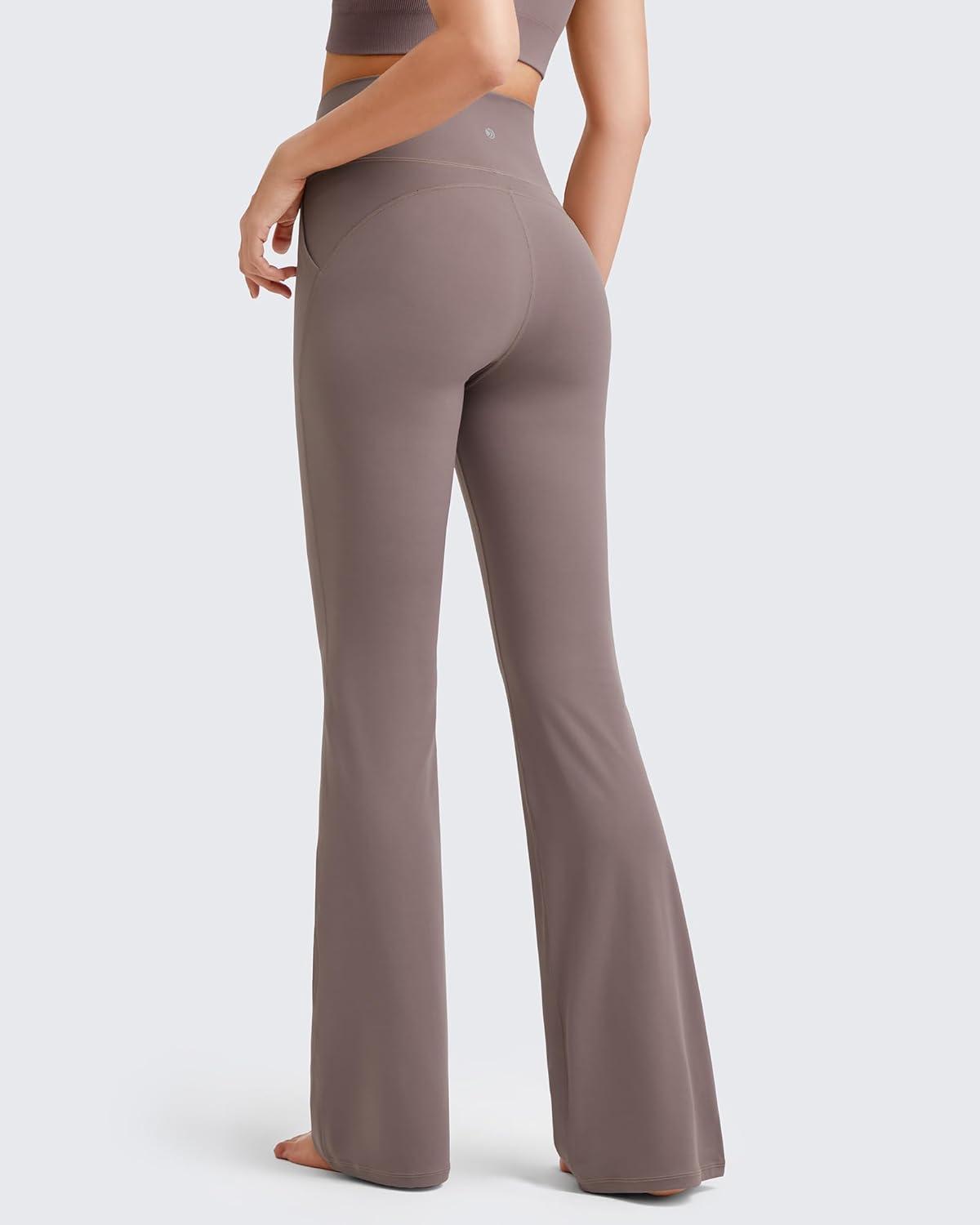 imageG4Free BareFeel Yoga Pants Women High Waisted Flared Leggings with Pockets Soft Casual Flare Pants 29quot31quot33quotTaupe