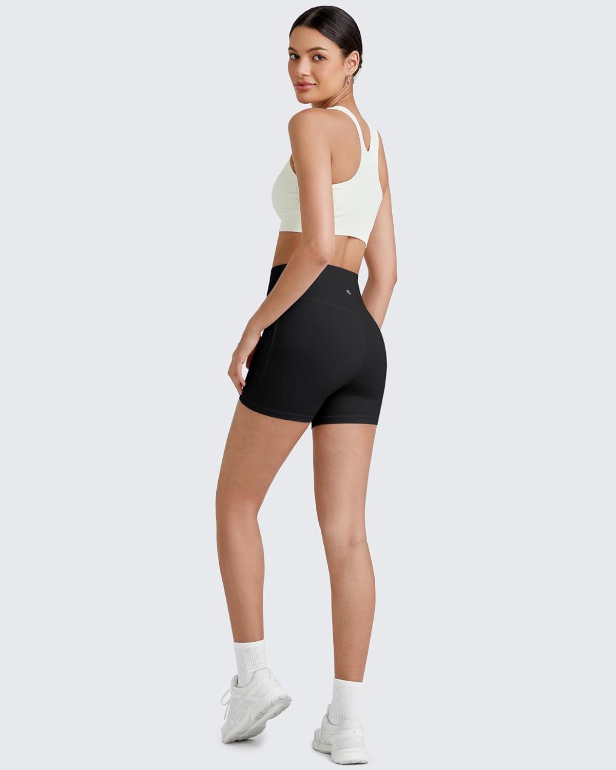 imageG4Free Barefeel Biker Shorts for Women with Pockets High Waisted Workout Athletic Gym Legging Shorts 4quot6quotBlack
