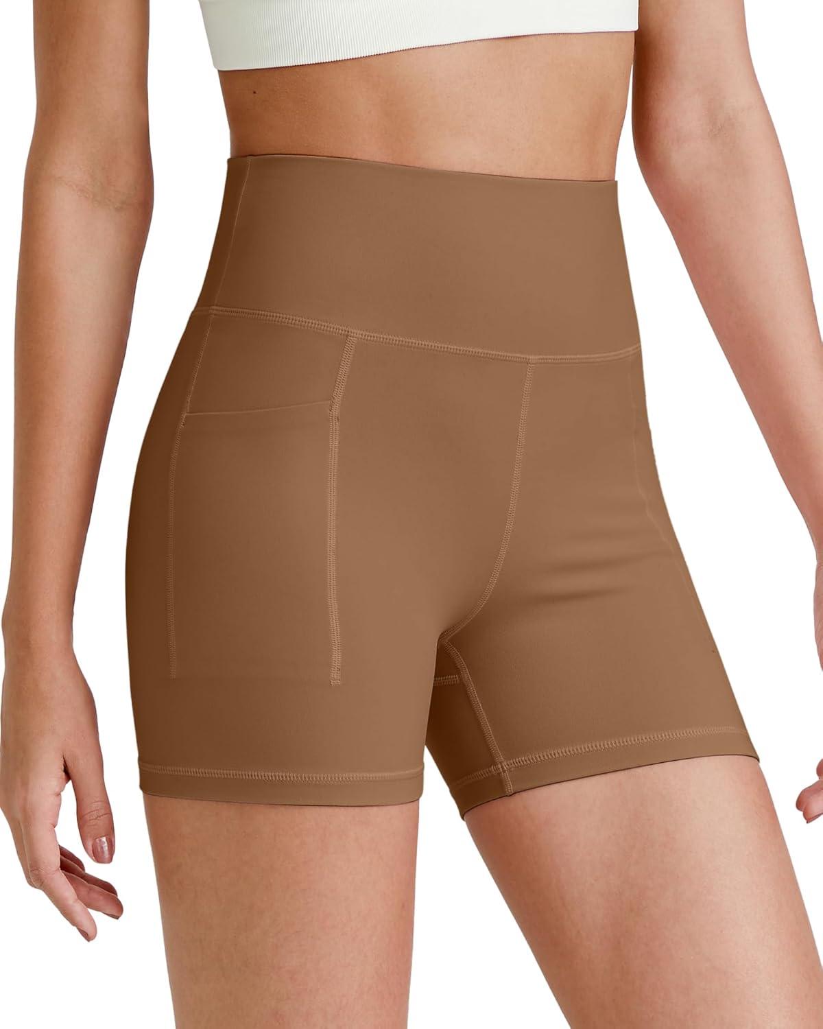 imageG4Free Barefeel Biker Shorts for Women with Pockets High Waisted Workout Athletic Gym Legging Shorts 4quot6quotDark Coffee