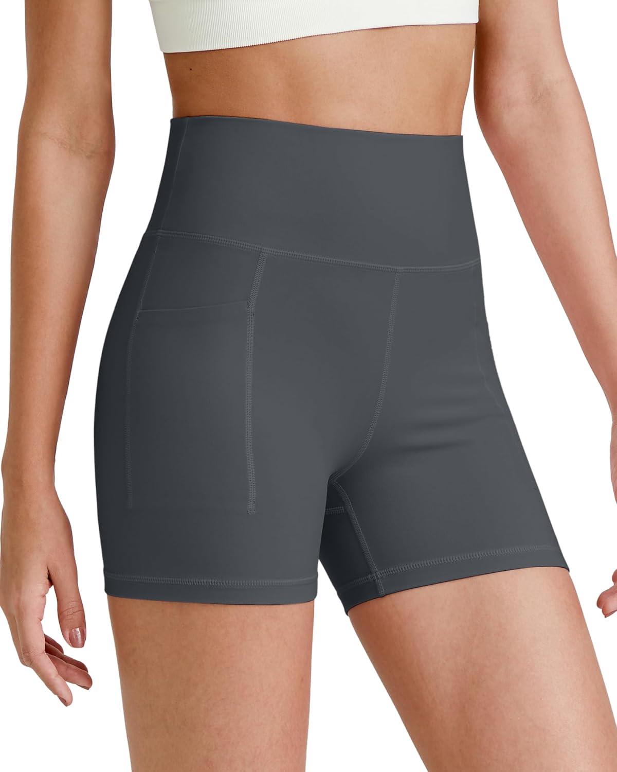 imageG4Free Barefeel Biker Shorts for Women with Pockets High Waisted Workout Athletic Gym Legging Shorts 4quot6quotDark Grey