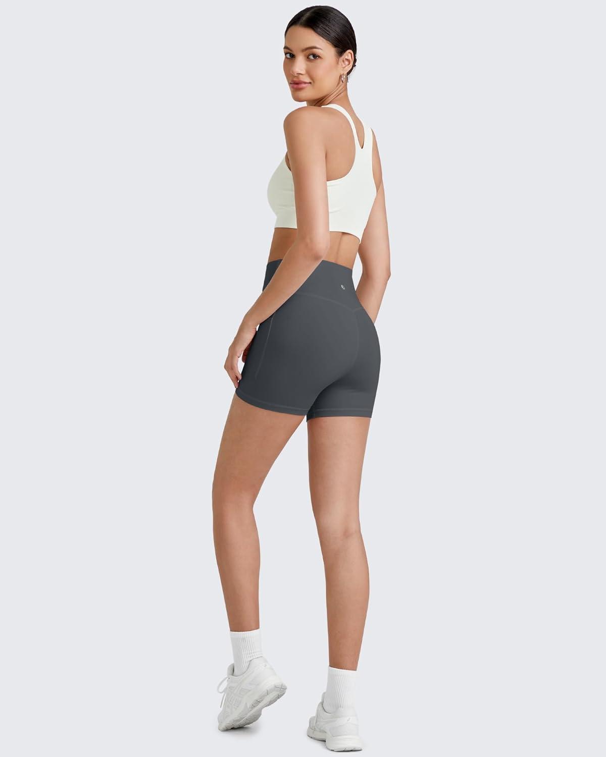 imageG4Free Barefeel Biker Shorts for Women with Pockets High Waisted Workout Athletic Gym Legging Shorts 4quot6quotDark Grey