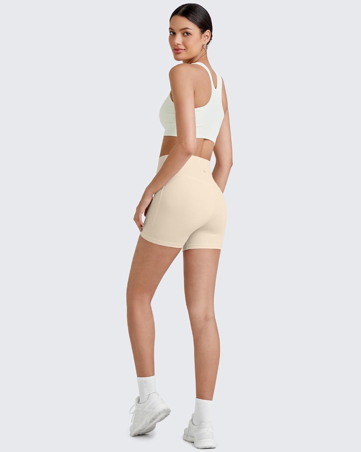 imageG4Free Barefeel Biker Shorts for Women with Pockets High Waisted Workout Athletic Gym Legging Shorts 4quot6quotLight Khaki