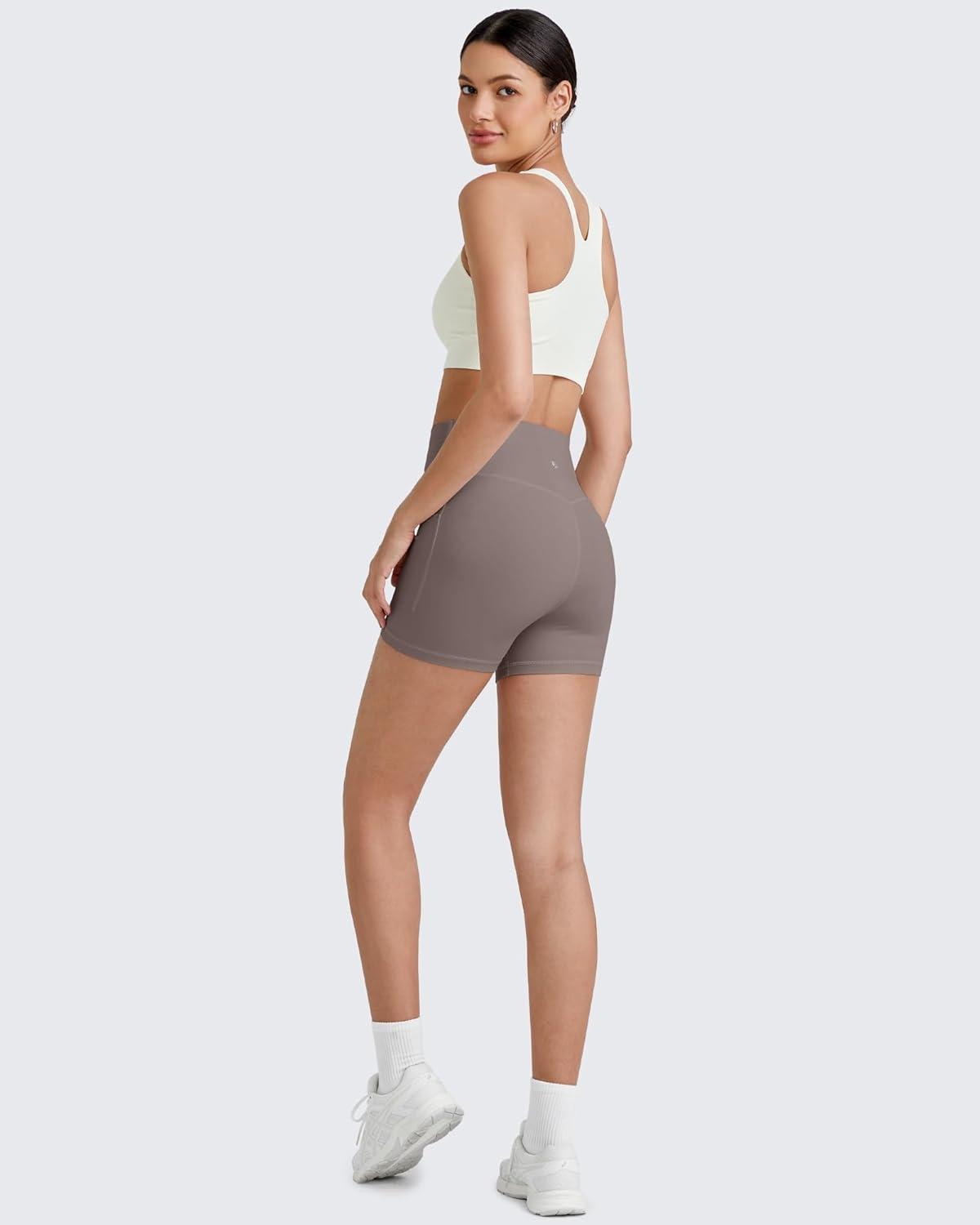 imageG4Free Barefeel Biker Shorts for Women with Pockets High Waisted Workout Athletic Gym Legging Shorts 4quot6quotTaupe