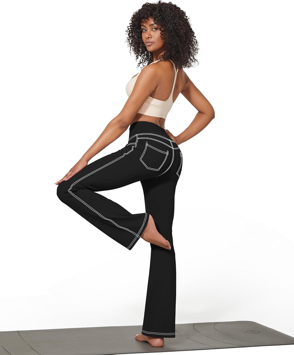 imageG4Free Bootcut Yoga Pants with 4 Pockets Flare Leggings for Women High Waisted Casual Dress PantsBlack
