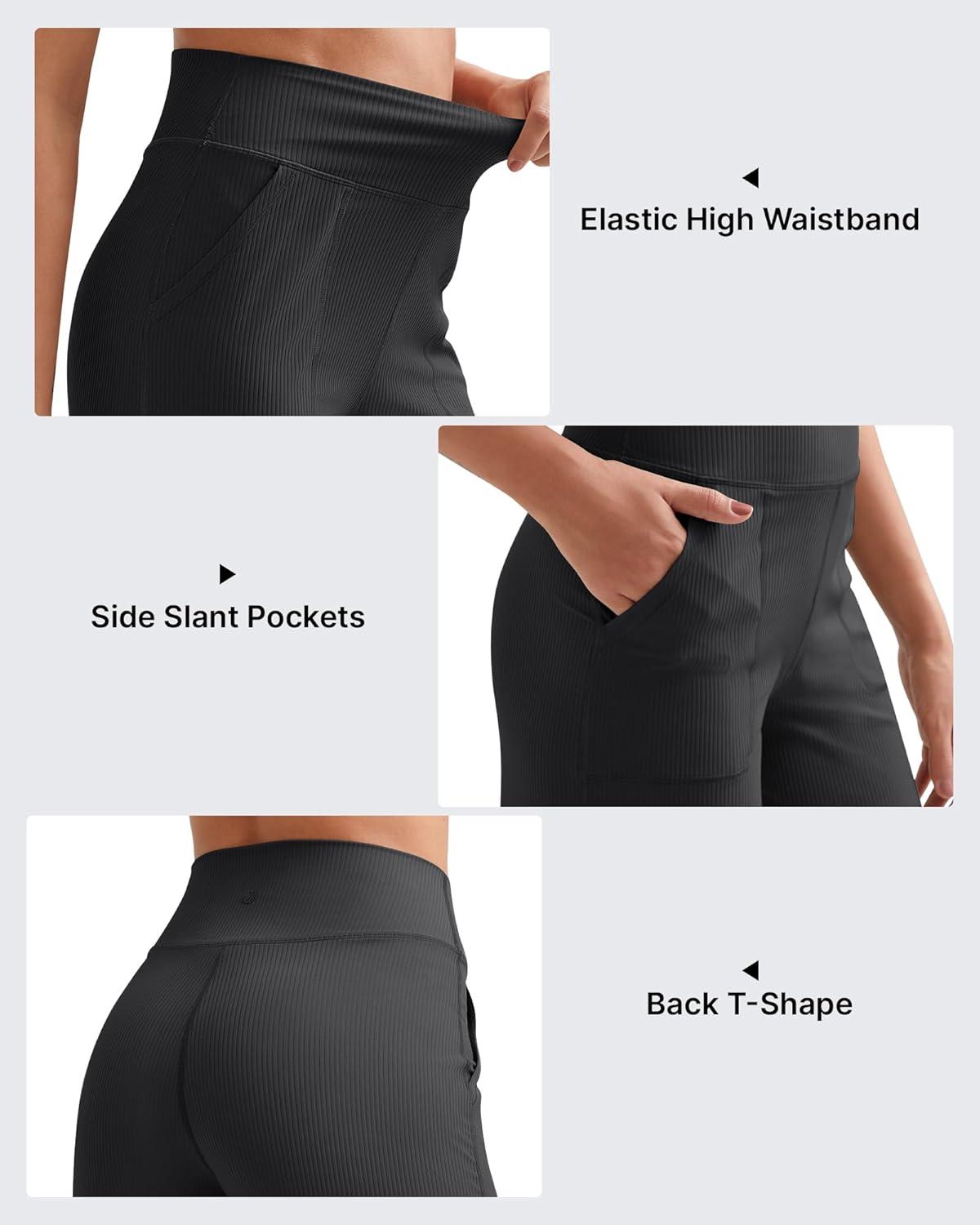 imageG4Free Breathable Ribbed Women Casual Wide Leg Pants with Pockets Lightweight High Waist Yoga Pants PetiteRegularTallBlack
