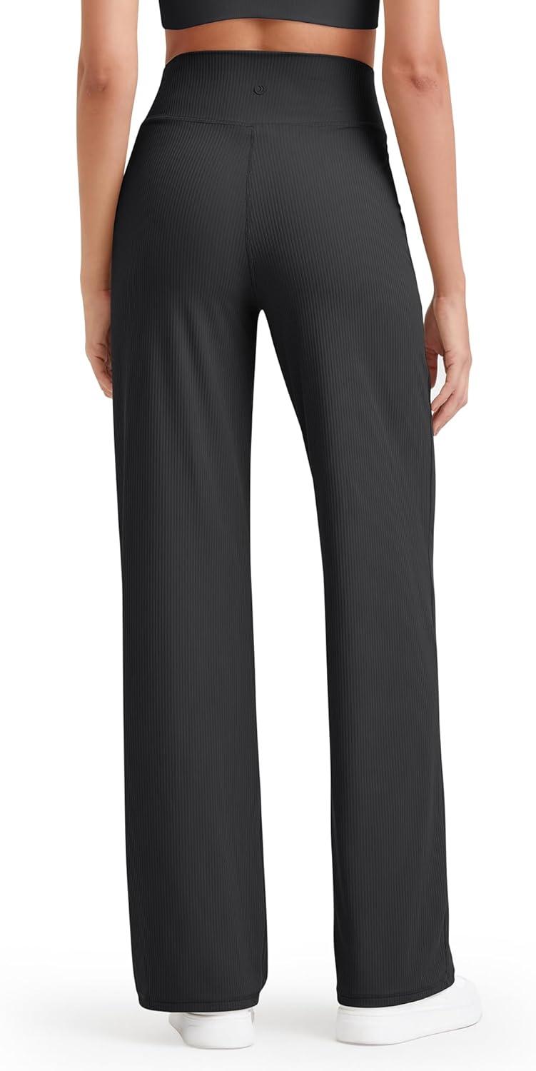 imageG4Free Breathable Ribbed Women Casual Wide Leg Pants with Pockets Lightweight High Waist Yoga Pants PetiteRegularTallBlack