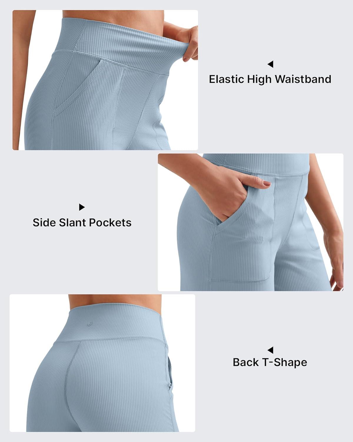 imageG4Free Breathable Ribbed Women Casual Wide Leg Pants with Pockets Lightweight High Waist Yoga Pants PetiteRegularTallBlue Willow