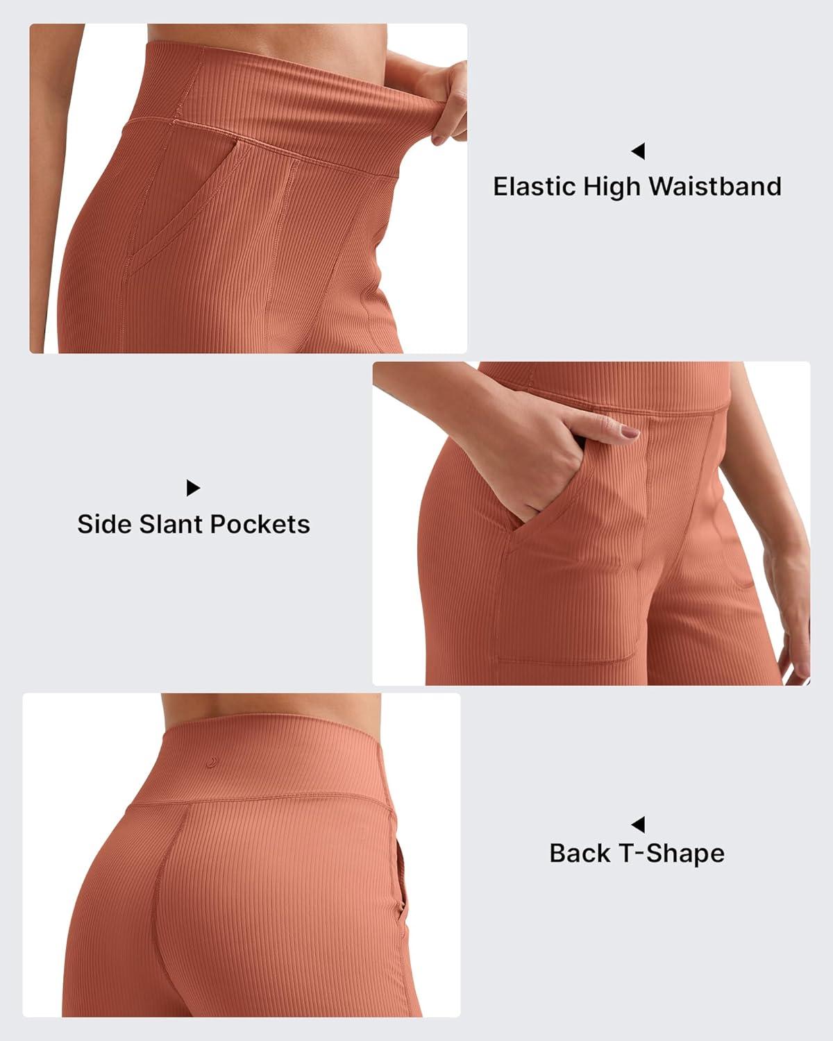 imageG4Free Breathable Ribbed Women Casual Wide Leg Pants with Pockets Lightweight High Waist Yoga Pants PetiteRegularTallBurnt Orange
