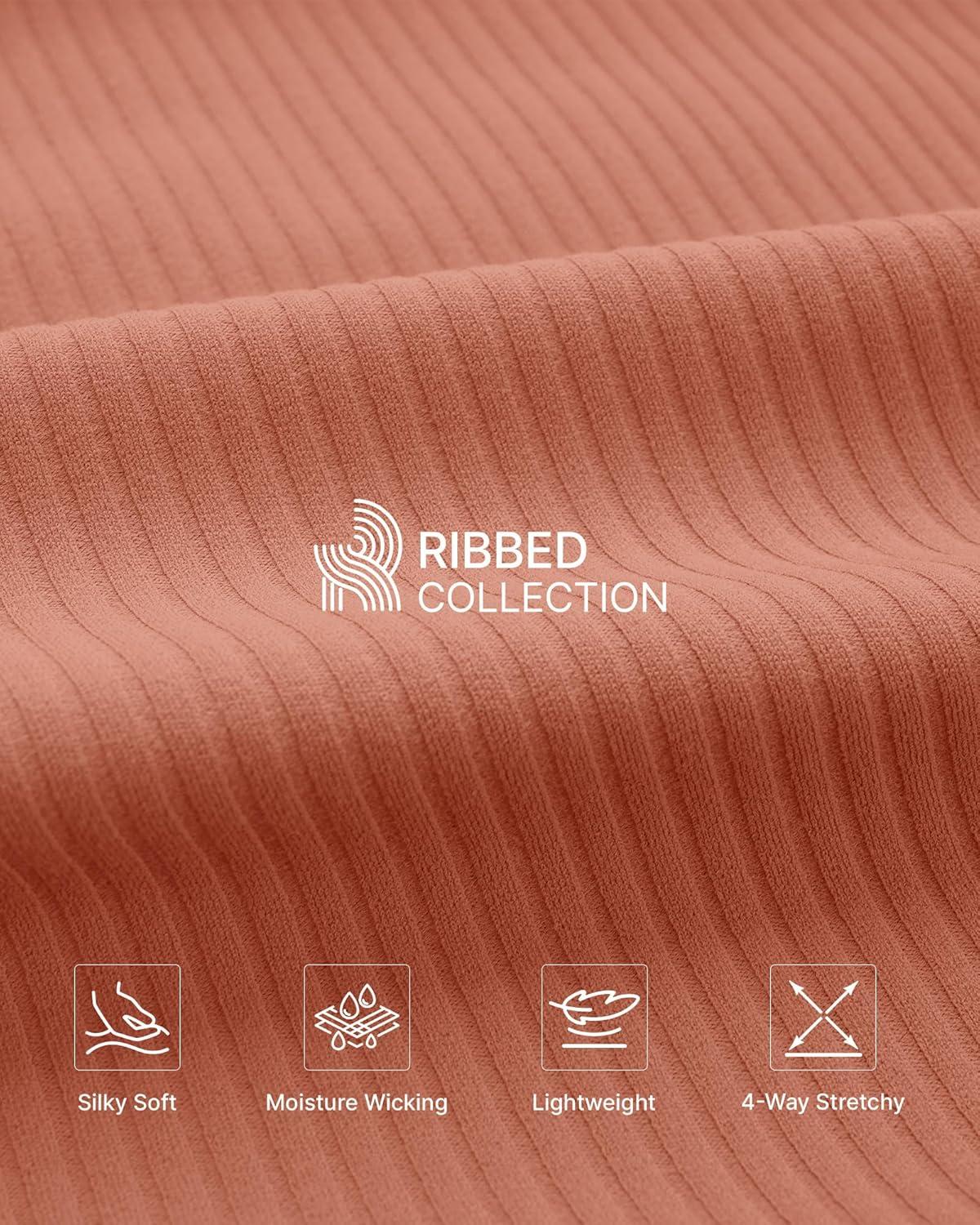 imageG4Free Breathable Ribbed Women Casual Wide Leg Pants with Pockets Lightweight High Waist Yoga Pants PetiteRegularTallBurnt Orange