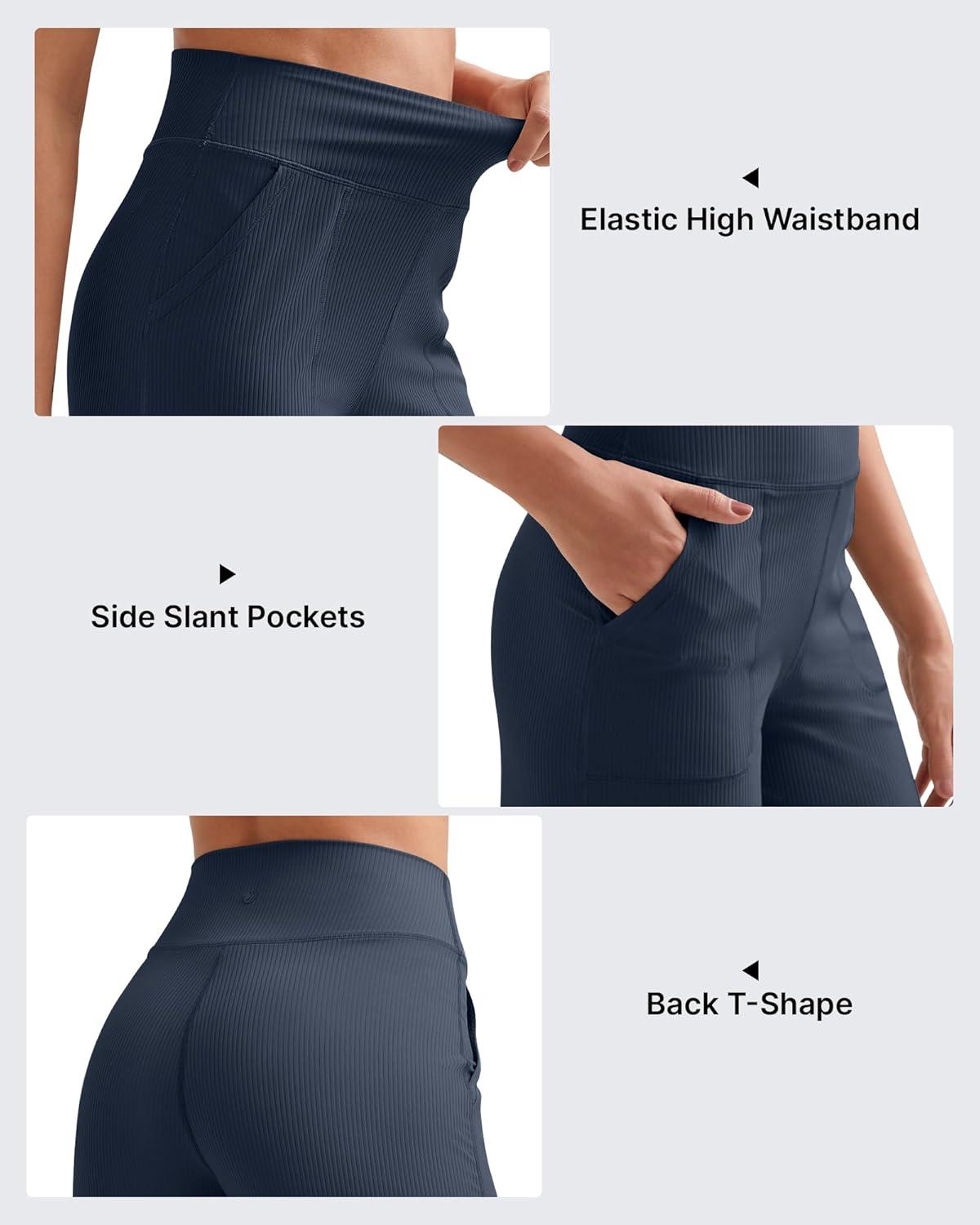 imageG4Free Breathable Ribbed Women Casual Wide Leg Pants with Pockets Lightweight High Waist Yoga Pants PetiteRegularTallDark Navy