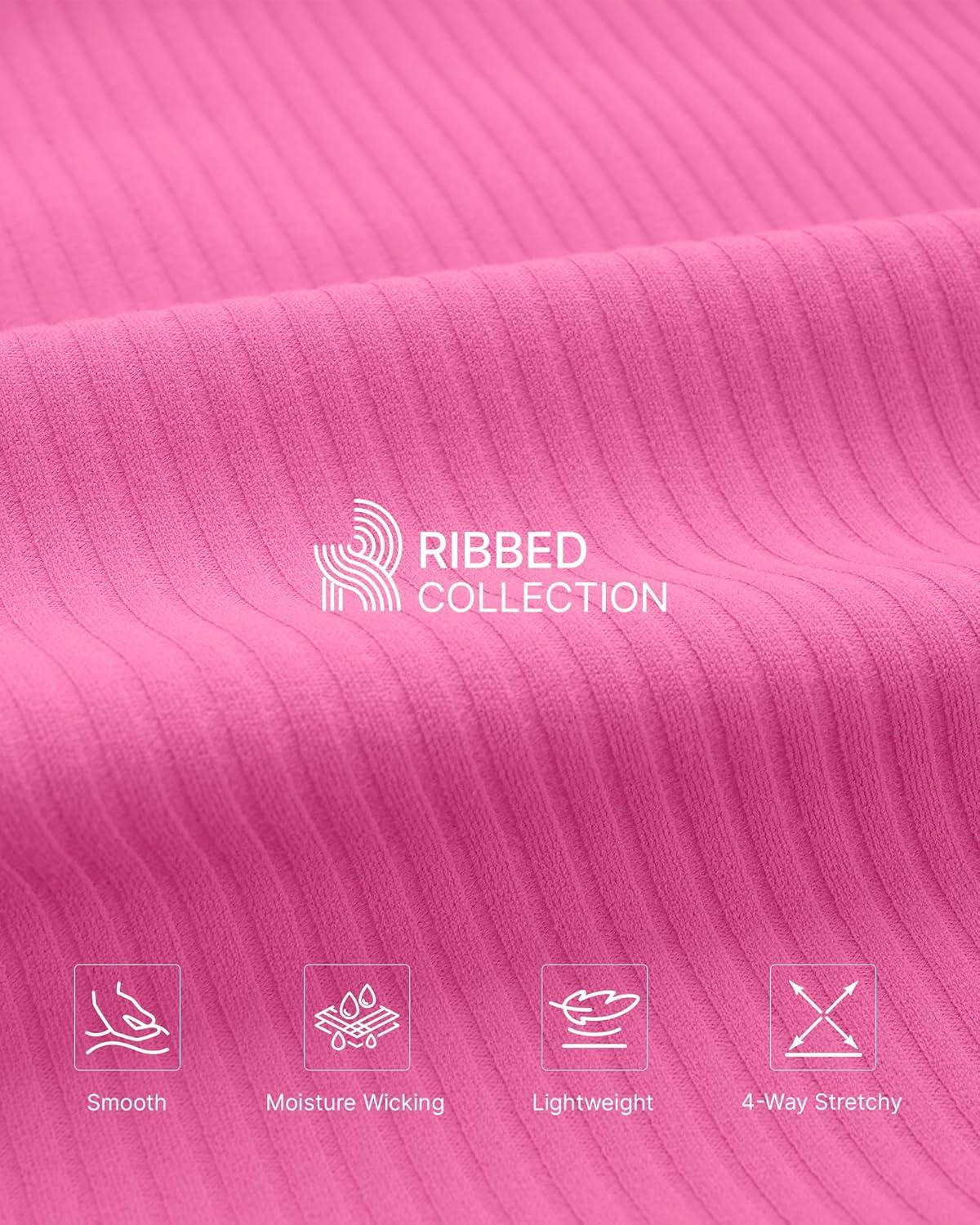 imageG4Free Breathable Ribbed Women Casual Wide Leg Pants with Pockets Lightweight High Waist Yoga Pants PetiteRegularTallHot Pink