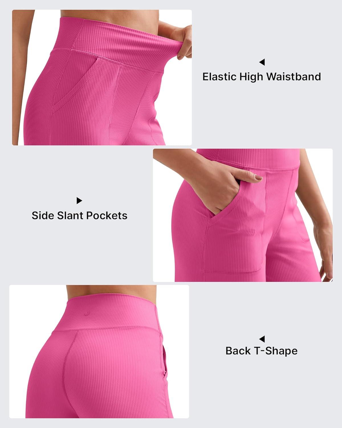 imageG4Free Breathable Ribbed Women Casual Wide Leg Pants with Pockets Lightweight High Waist Yoga Pants PetiteRegularTallHot Pink