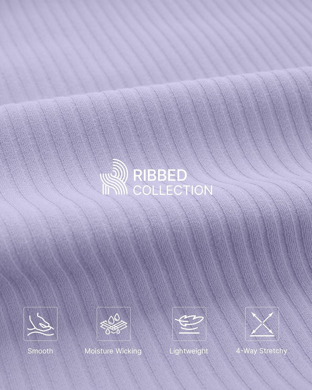 imageG4Free Breathable Ribbed Women Casual Wide Leg Pants with Pockets Lightweight High Waist Yoga Pants PetiteRegularTallLavender