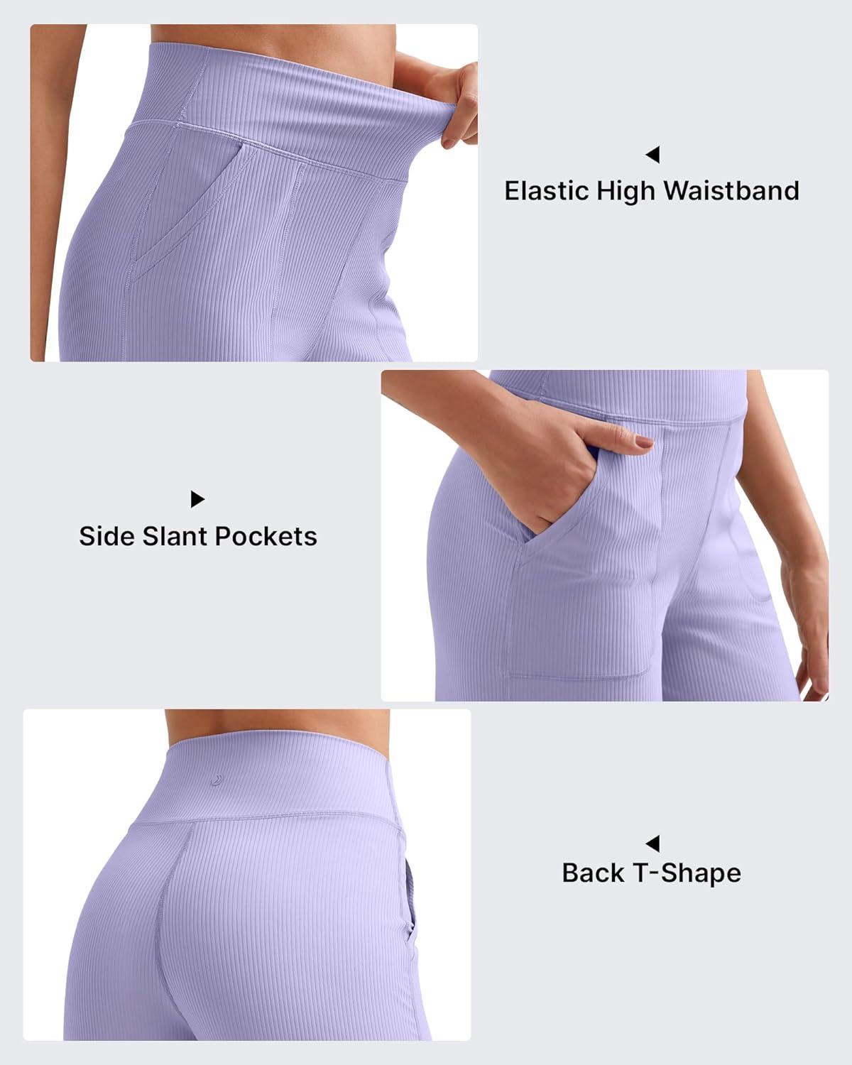 imageG4Free Breathable Ribbed Women Casual Wide Leg Pants with Pockets Lightweight High Waist Yoga Pants PetiteRegularTallLavender
