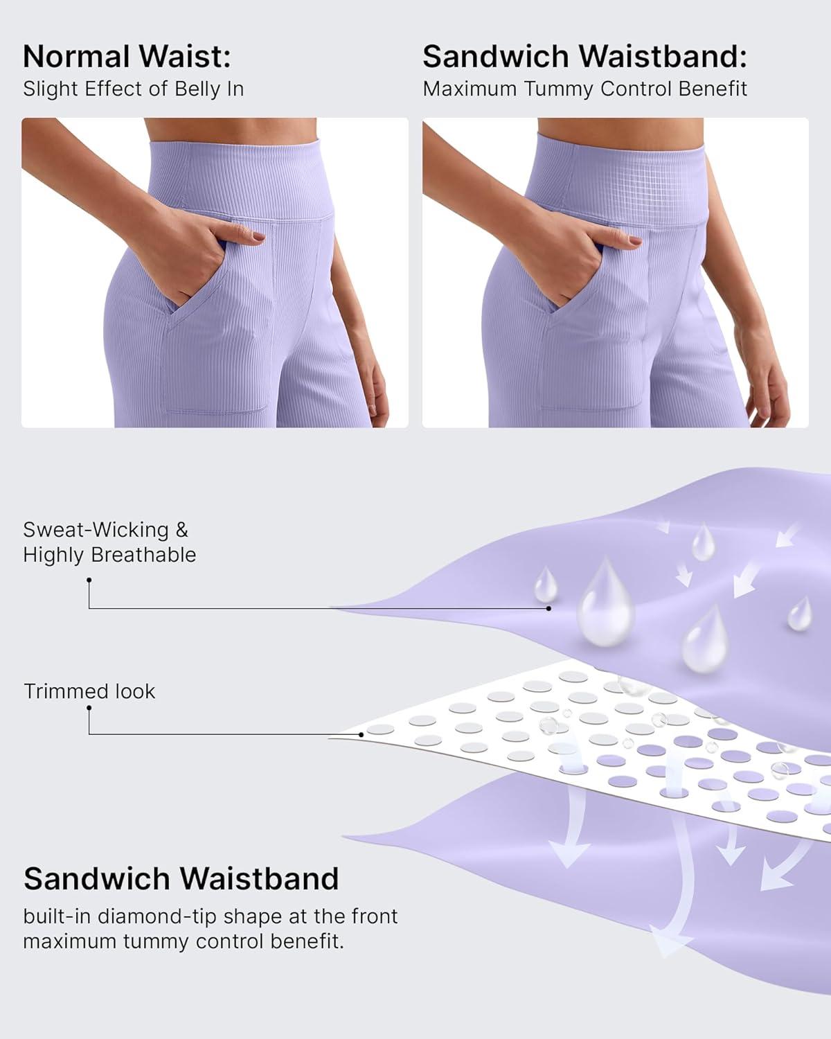 imageG4Free Breathable Ribbed Women Casual Wide Leg Pants with Pockets Lightweight High Waist Yoga Pants PetiteRegularTallLavender
