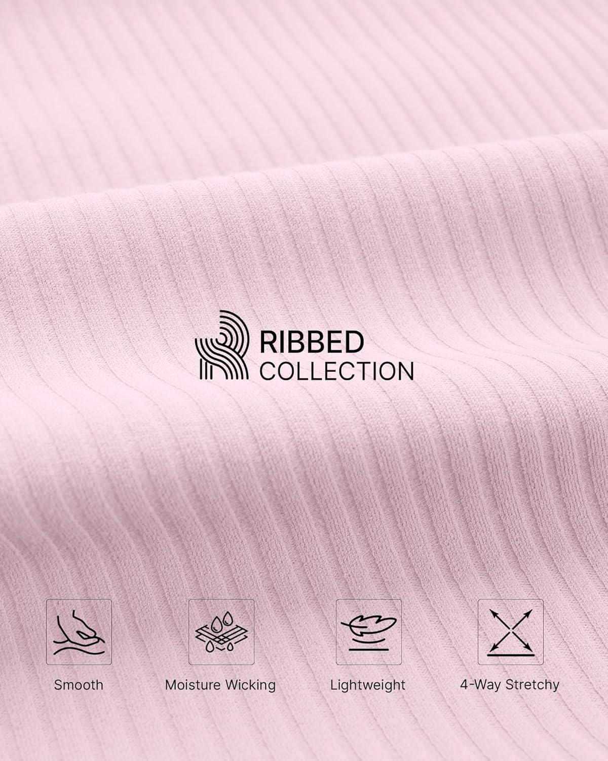 imageG4Free Breathable Ribbed Women Casual Wide Leg Pants with Pockets Lightweight High Waist Yoga Pants PetiteRegularTallLight Pink