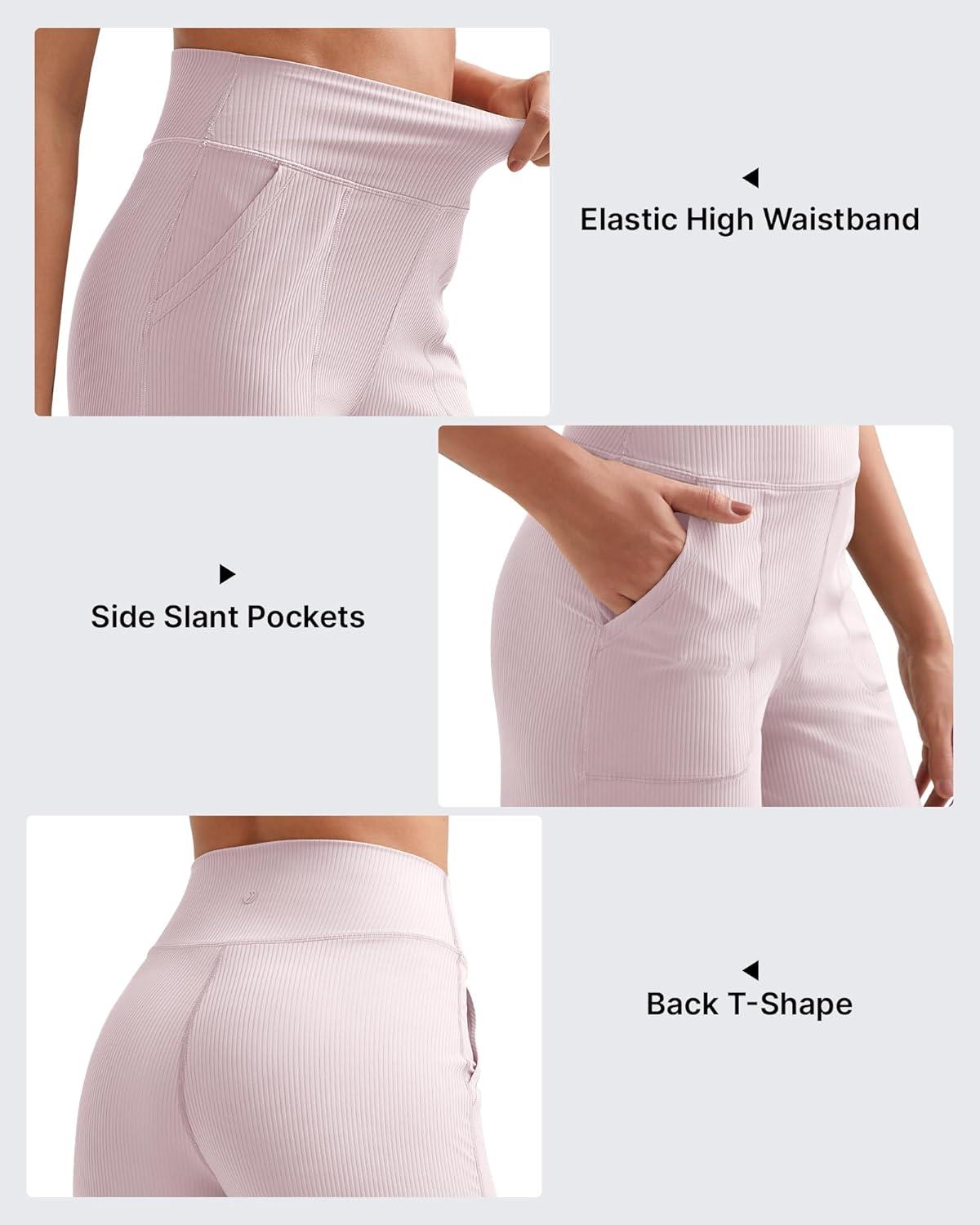 imageG4Free Breathable Ribbed Women Casual Wide Leg Pants with Pockets Lightweight High Waist Yoga Pants PetiteRegularTallLight Pink