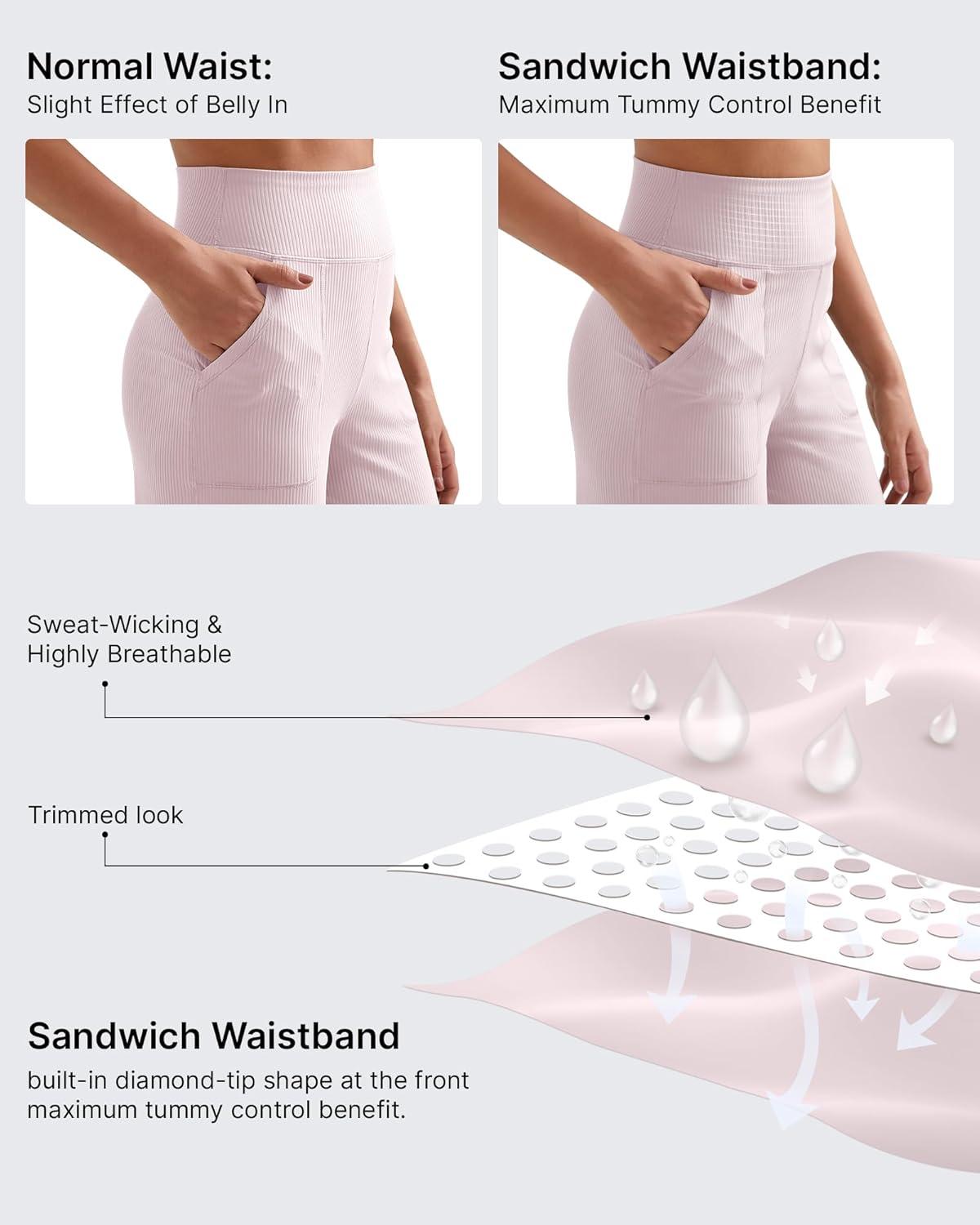 imageG4Free Breathable Ribbed Women Casual Wide Leg Pants with Pockets Lightweight High Waist Yoga Pants PetiteRegularTallLight Pink