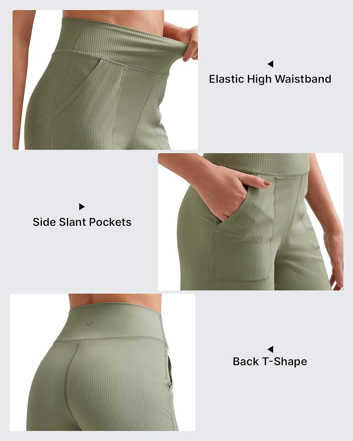 imageG4Free Breathable Ribbed Women Casual Wide Leg Pants with Pockets Lightweight High Waist Yoga Pants PetiteRegularTallMisty Green