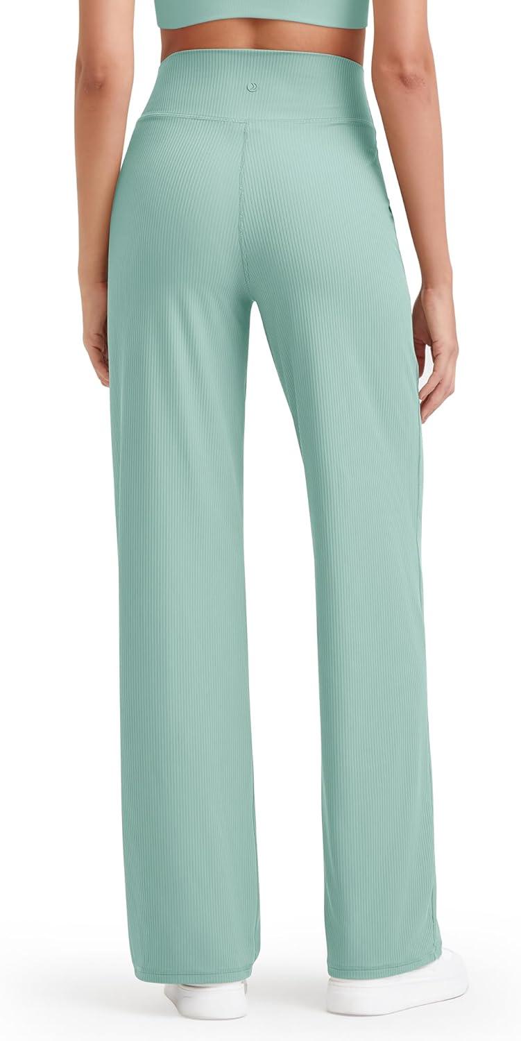 imageG4Free Breathable Ribbed Women Casual Wide Leg Pants with Pockets Lightweight High Waist Yoga Pants PetiteRegularTallPowder Blue