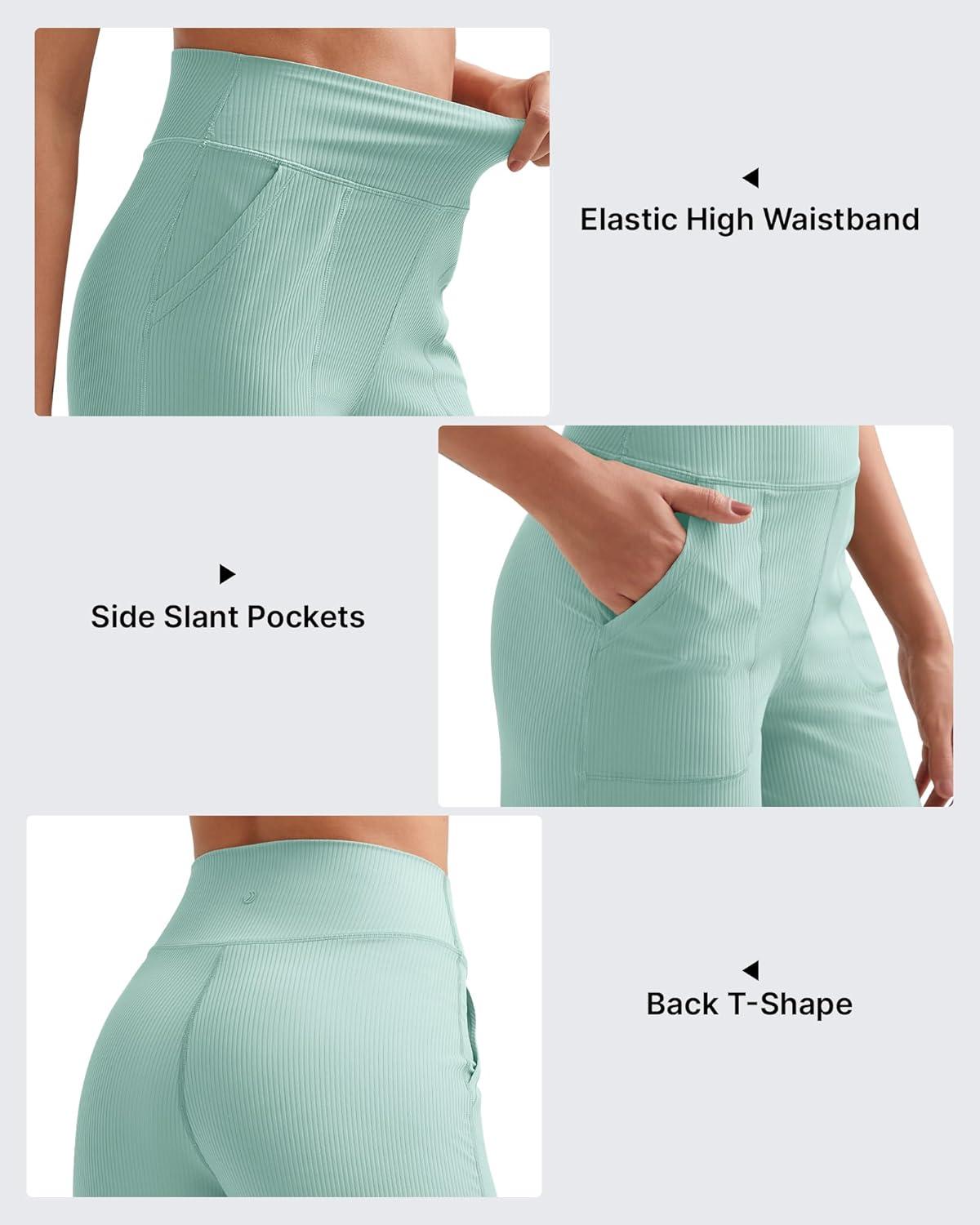 imageG4Free Breathable Ribbed Women Casual Wide Leg Pants with Pockets Lightweight High Waist Yoga Pants PetiteRegularTallPowder Blue