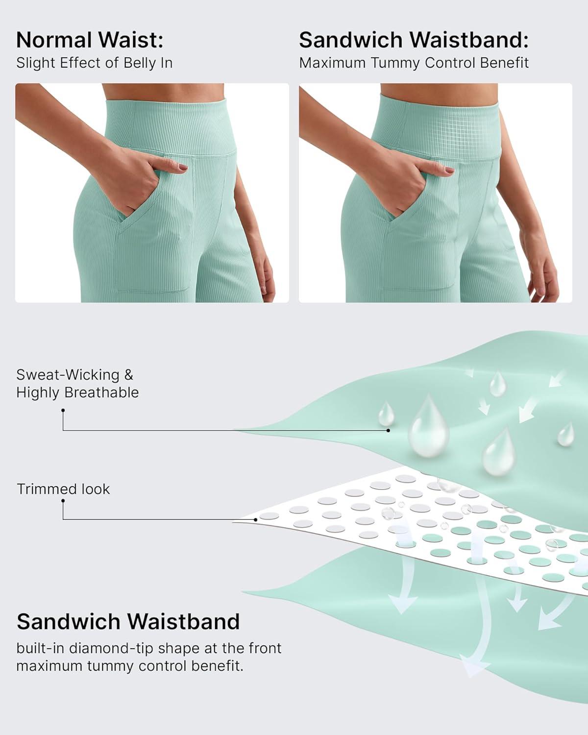imageG4Free Breathable Ribbed Women Casual Wide Leg Pants with Pockets Lightweight High Waist Yoga Pants PetiteRegularTallPowder Blue