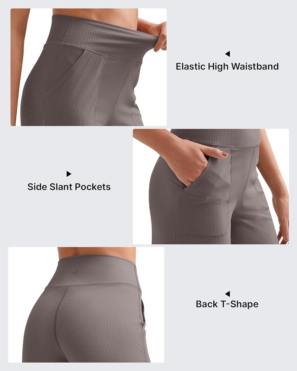 imageG4Free Breathable Ribbed Women Casual Wide Leg Pants with Pockets Lightweight High Waist Yoga Pants PetiteRegularTallTaupe