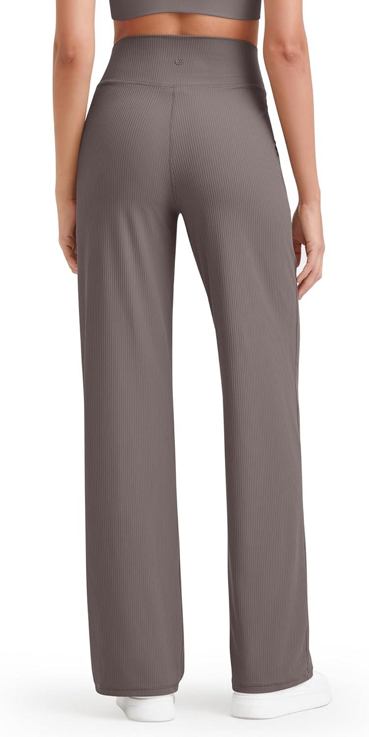 imageG4Free Breathable Ribbed Women Casual Wide Leg Pants with Pockets Lightweight High Waist Yoga Pants PetiteRegularTallTaupe
