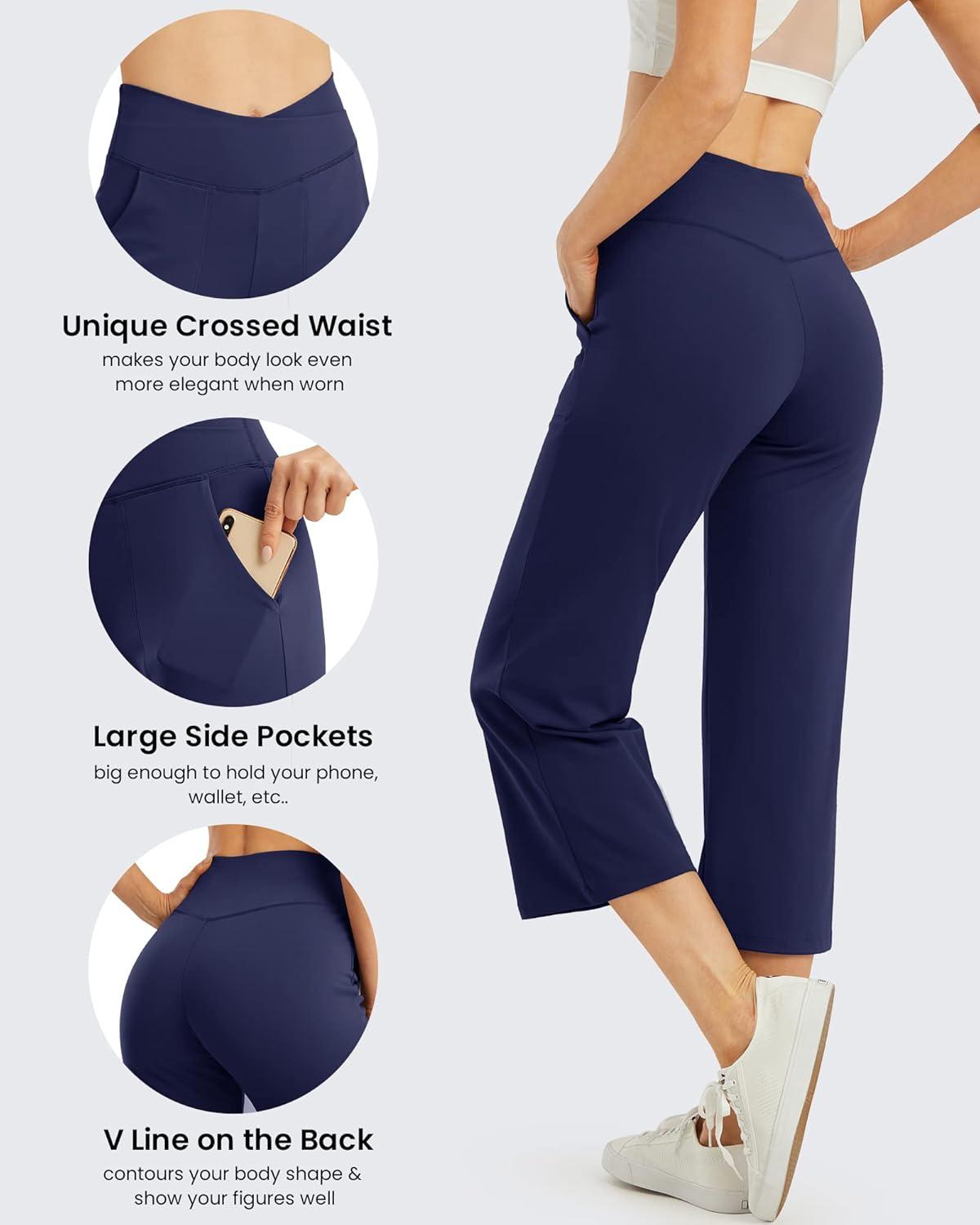 imageG4Free Capri Pants for Women Wide Leg Yoga Dress Capris with Pockets Cross Loose Casual Work Crop PantsRoyal Blue