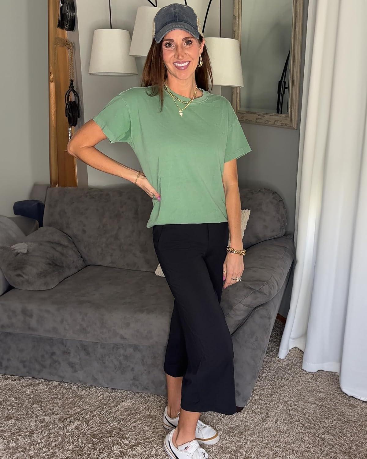 imageG4Free Capri Pants for Women Wide Leg Yoga Dress Cropped Pants Capri Leggings with Pockets for Casual SummerBlack