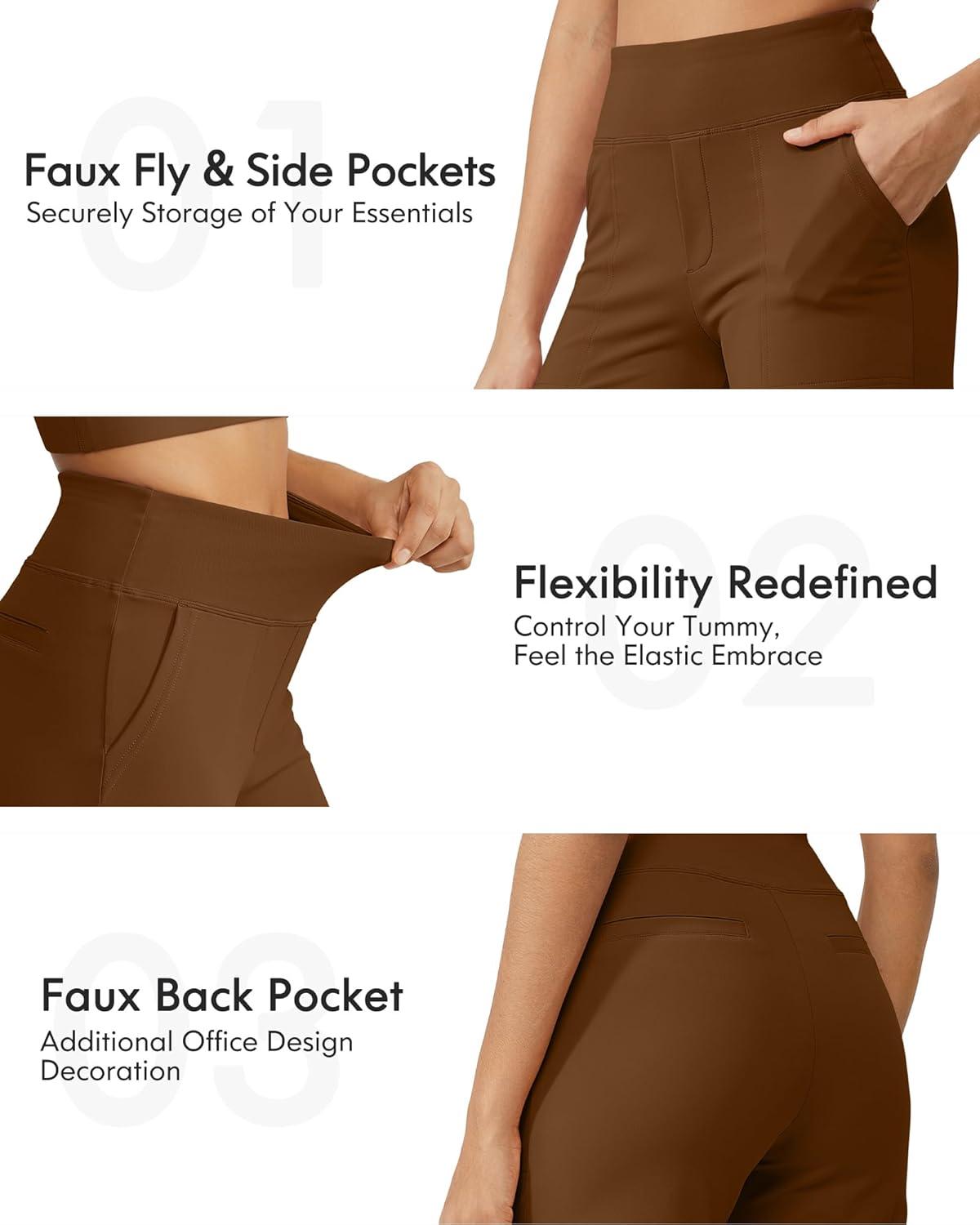 imageG4Free Capri Pants for Women Wide Leg Yoga Dress Cropped Pants Capri Leggings with Pockets for Casual SummerDark Coffee