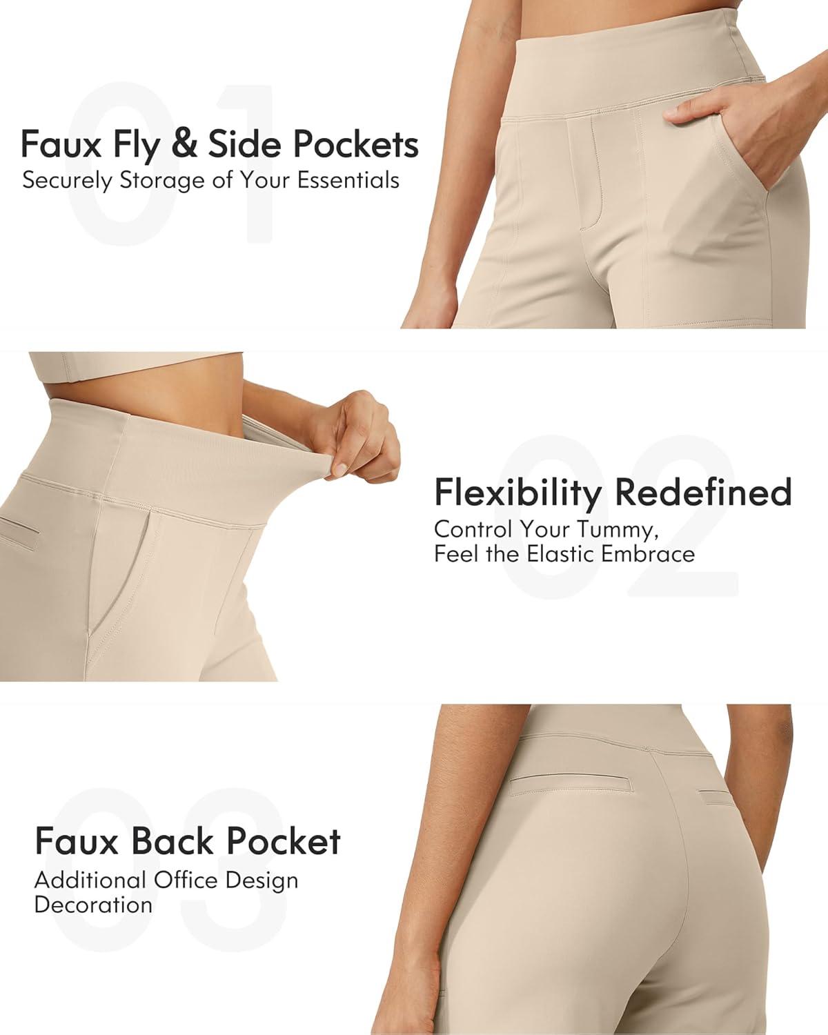 imageG4Free Capri Pants for Women Wide Leg Yoga Dress Cropped Pants Capri Leggings with Pockets for Casual SummerLight Khaki