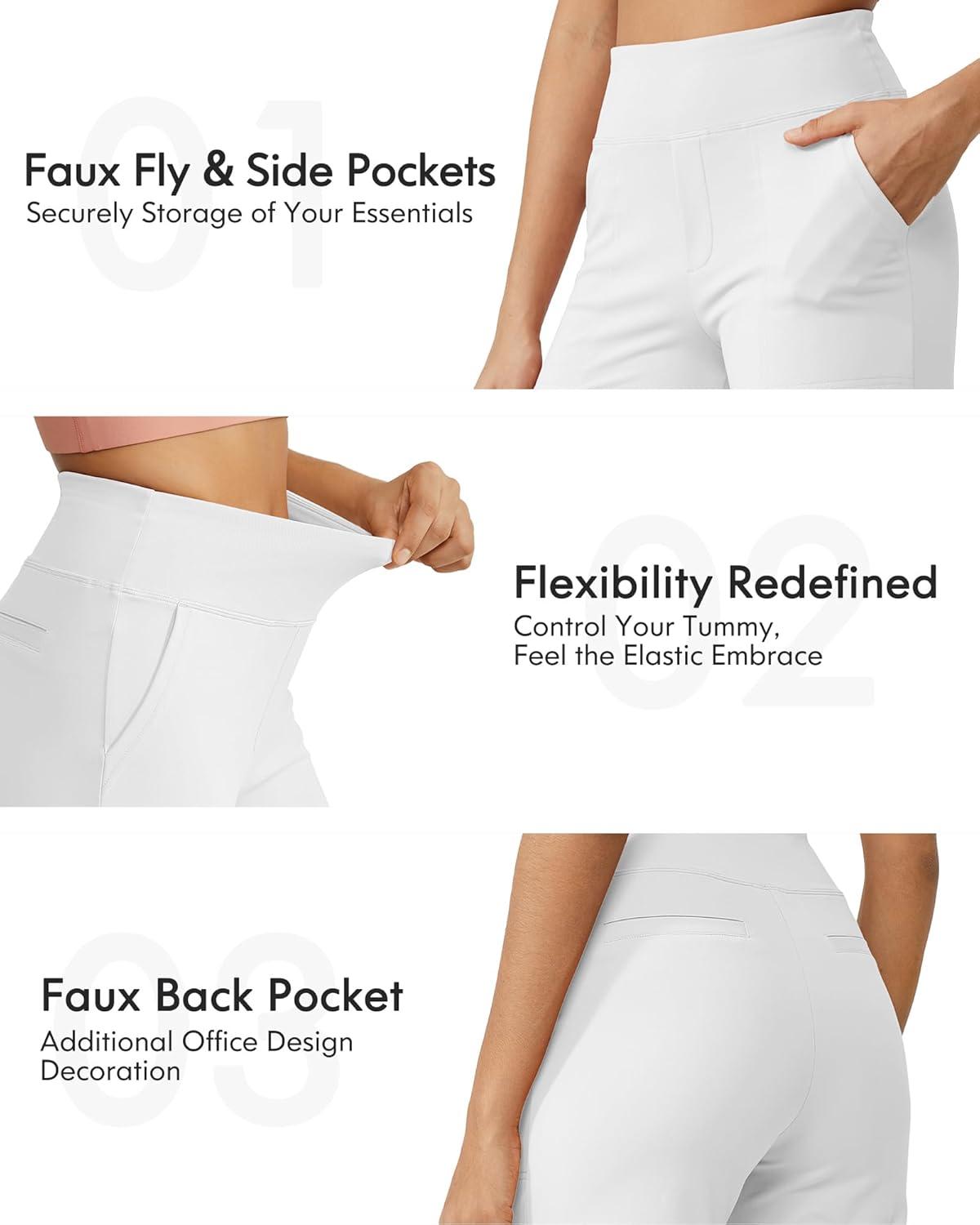 imageG4Free Capri Pants for Women Wide Leg Yoga Dress Cropped Pants Capri Leggings with Pockets for Casual SummerWhite