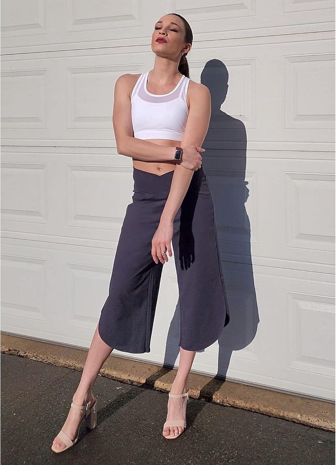 imageG4Free Capri Pants for Women Wide Leg Yoga Pants for Summer Flowy Capris Loose Casual Cropped Pants with PocketsDeep Grey