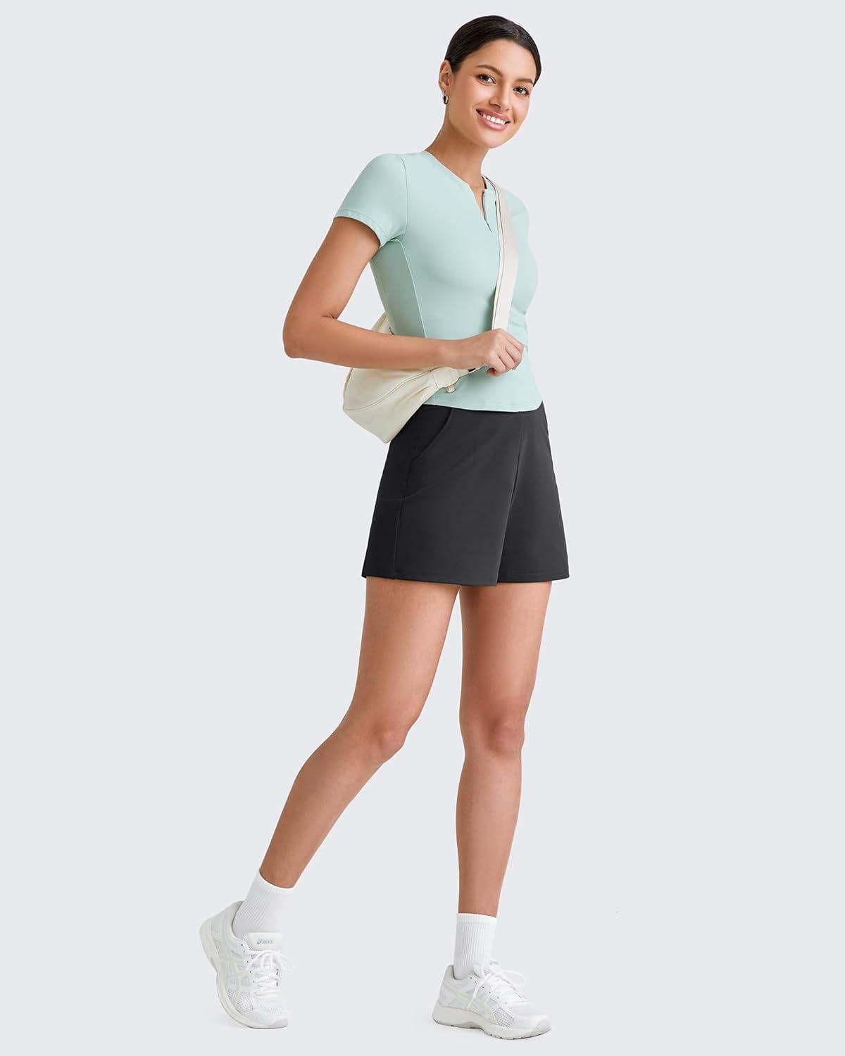 imageG4Free Casual Shorts for Women 3 Athletic Shorts Elastic Waist Running Shorts Summer Shorts with PocketsBlack