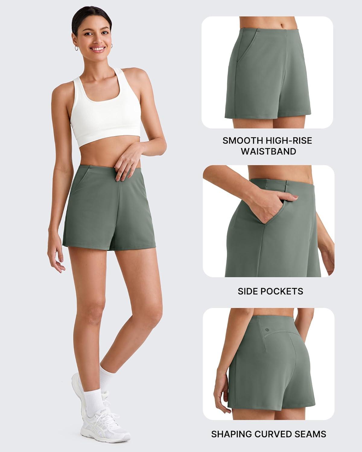imageG4Free Casual Shorts for Women 3 Athletic Shorts Elastic Waist Running Shorts Summer Shorts with PocketsGrey Sage