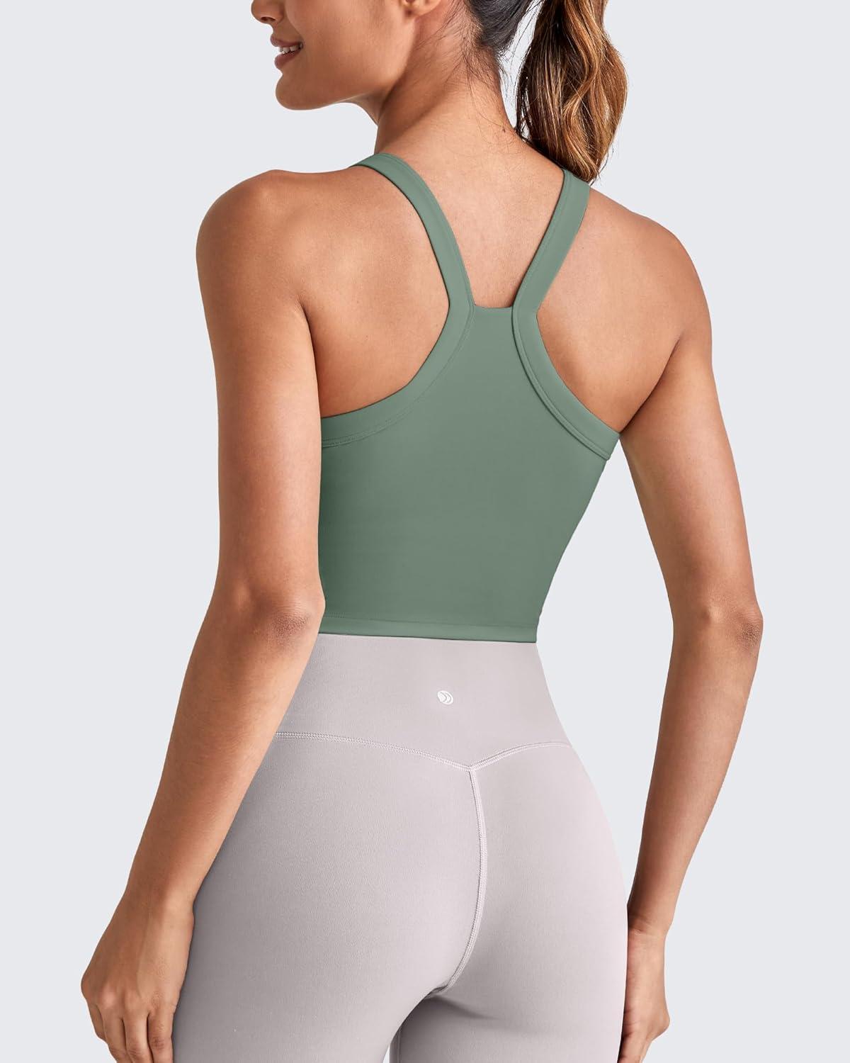 imageG4Free Cropped Workout Tops for Women Built in Bra Removable Padded Longline Sports Bras Racerback Yoga TopsGray Sage