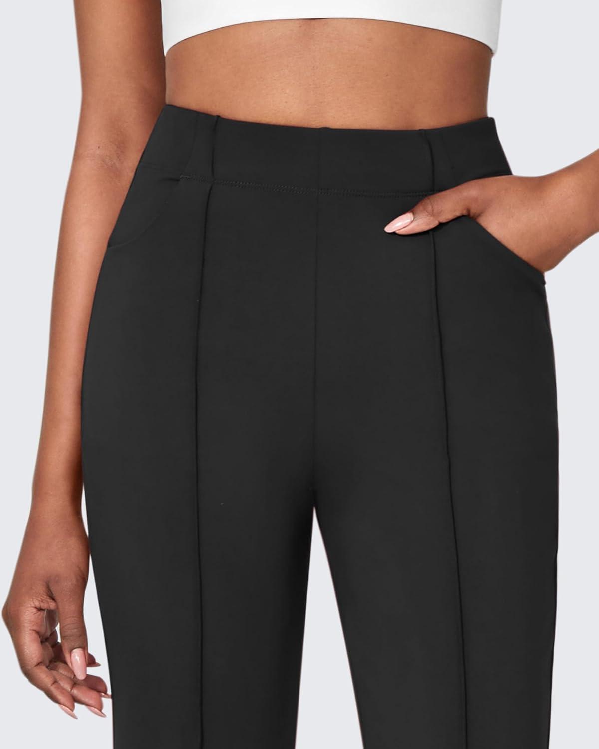 imageG4Free Flare Yoga Pants Women Ankle Casual Pants with Pockets Strechy Bootcut Wide Leg Dress Pants PetiteRegualrTallBlack