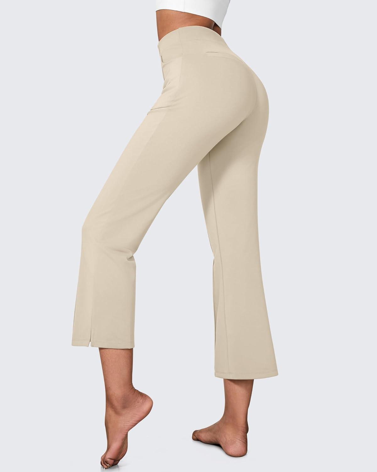 imageG4Free Flare Yoga Pants Women Ankle Casual Pants with Pockets Strechy Bootcut Wide Leg Dress Pants PetiteRegualrTallKhaki