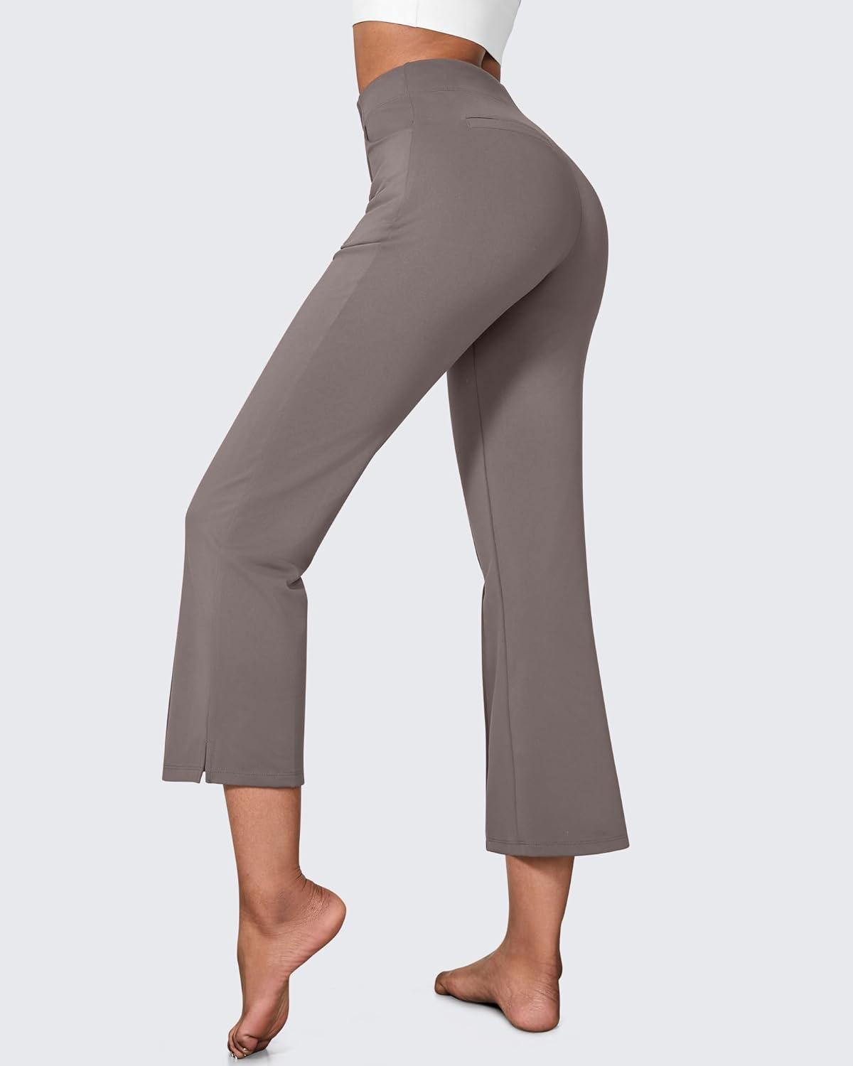 imageG4Free Flare Yoga Pants Women Ankle Casual Pants with Pockets Strechy Bootcut Wide Leg Dress Pants PetiteRegualrTallTaupe