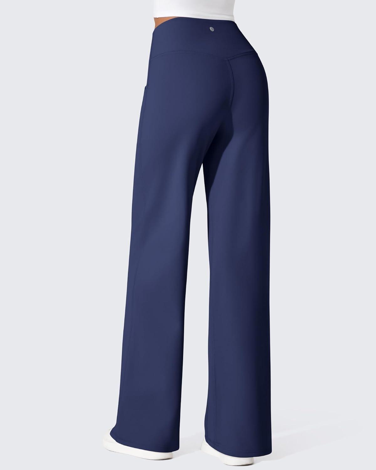 imageG4Free Fleece Lined Pants Women Wide Leg Work Trousers with Pockets High Waisted Sweatpants for Casual Dress WinterRoyal Blue