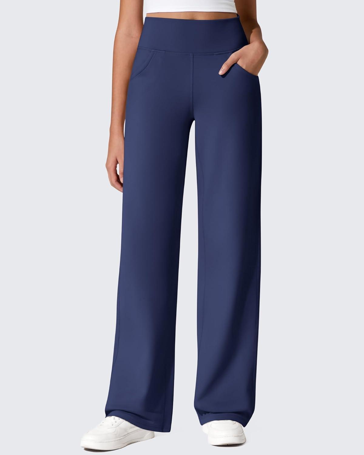 imageG4Free Fleece Lined Pants Women Wide Leg Work Trousers with Pockets High Waisted Sweatpants for Casual Dress WinterRoyal Blue
