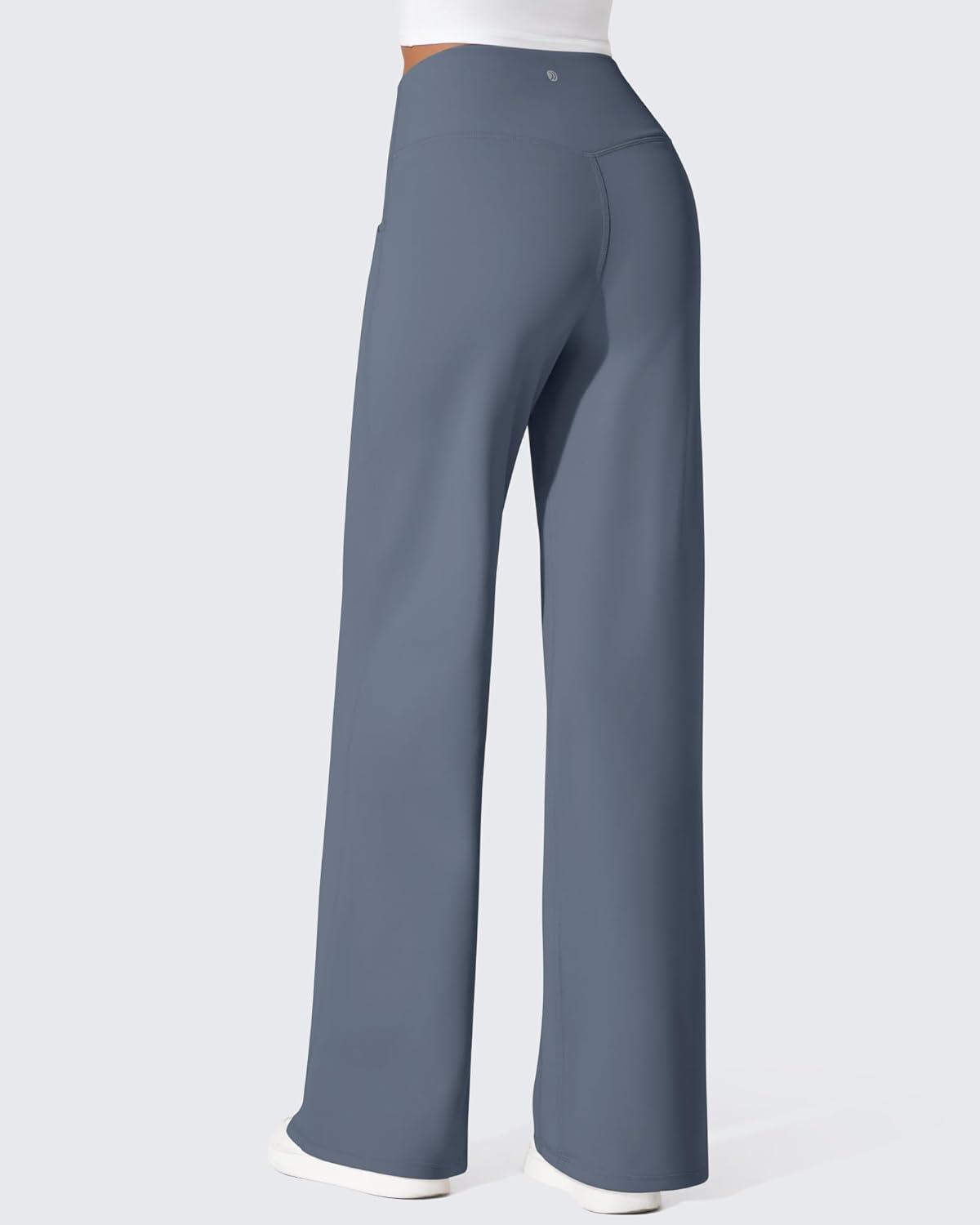 imageG4Free Fleece Lined Pants Women Wide Leg Work Trousers with Pockets High Waisted Sweatpants for Casual Dress WinterSlate Gray
