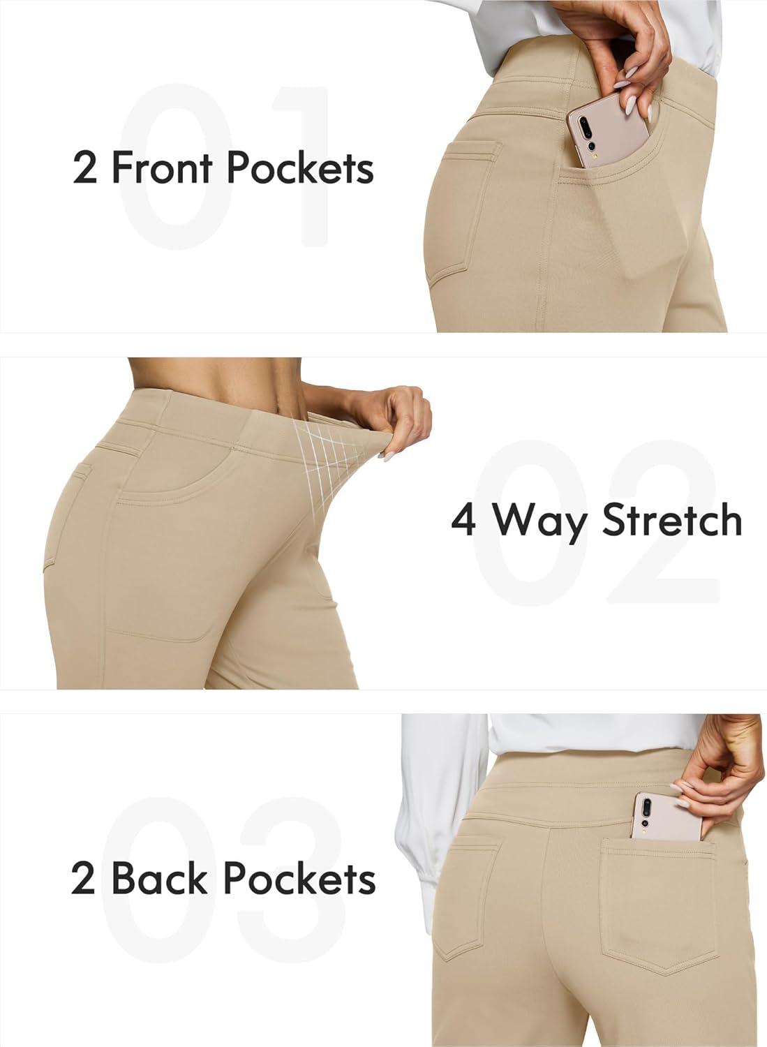 imageG4Free Fleece Lined Pants for Women Yoga Pants with Pockets Flare Leggings High Waisted Bootcut Dress Winter Work SlacksLight Khaki