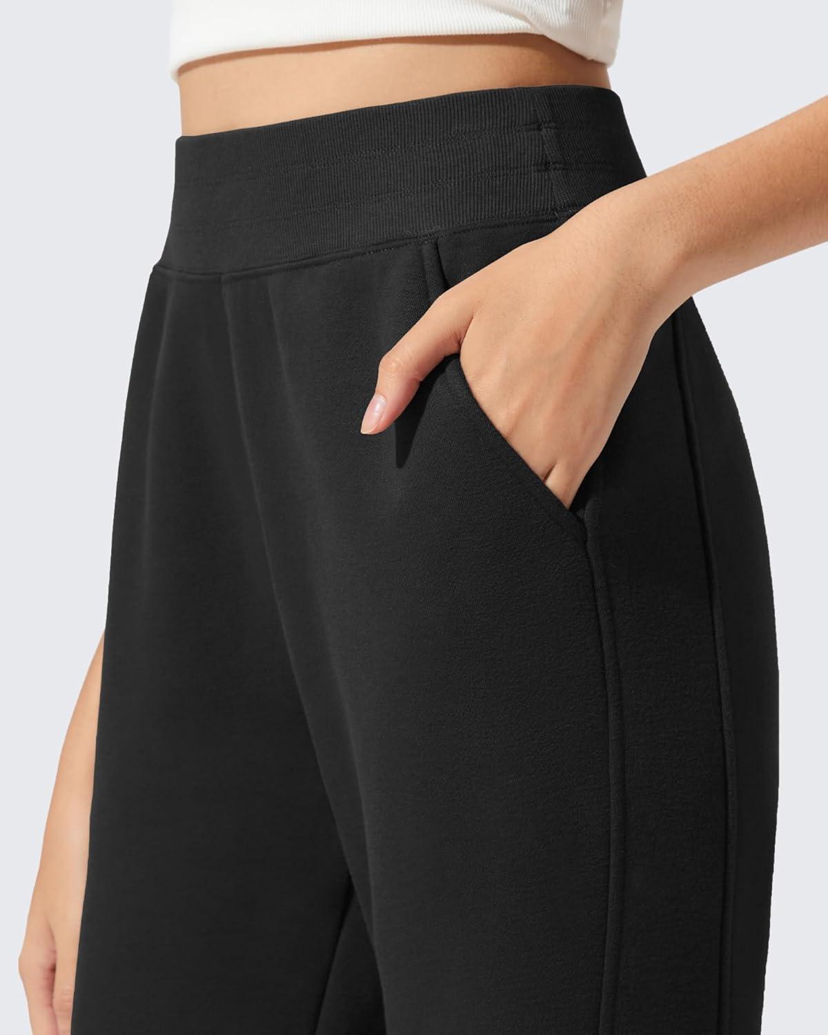 imageG4Free Flurrylux Fleece Lined Pants Women Cotton Loose Flare Sweatpants with Pockets Winter CasualBlack